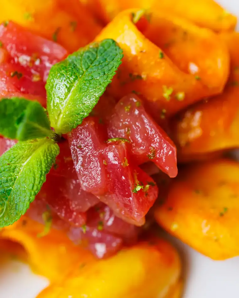 Pacchero con tartare di tonno e lime — primi di mare a Firenze